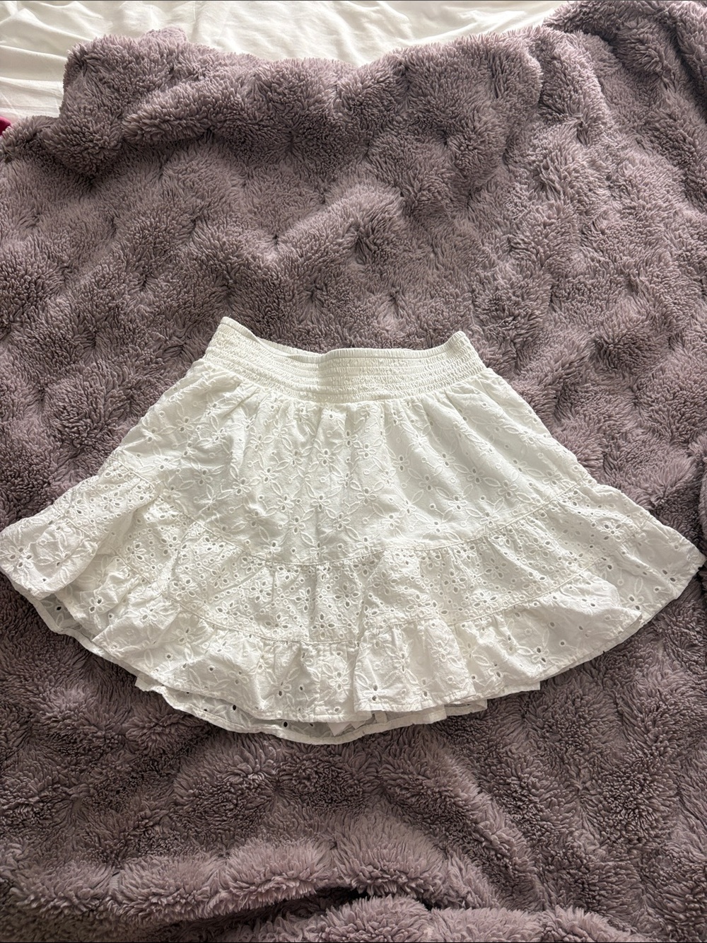 American Eagle Outfitters White Eyelet Tiered Skater Skirt with built in shorts